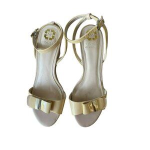 Monet Becca women’s  elegant Wedge ankle strap Sandals Size 7M  Beige Gold Heels